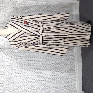 Brooklinen Super Plush Robe Unisex Extra Large Blue Striped Bears Logo Patch